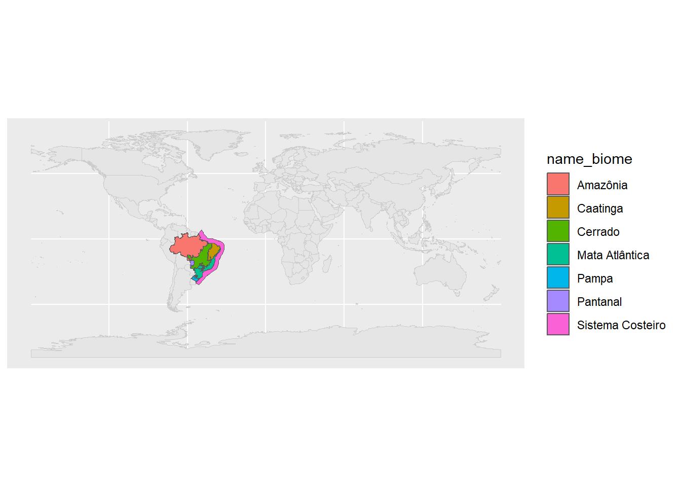 Mapa base em cinza claro e camada de biomas