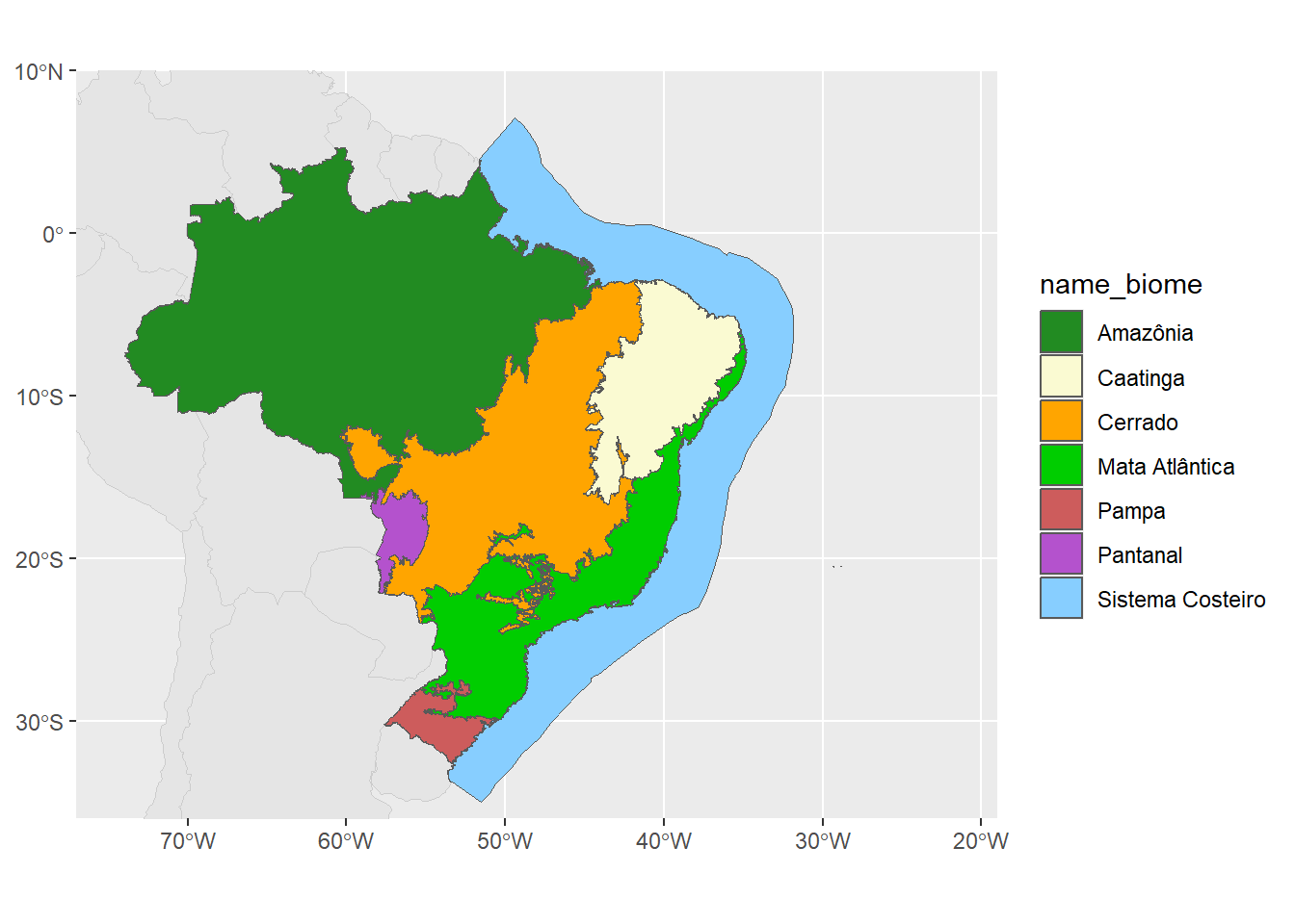 Mapa base e biomas com cores adequadas