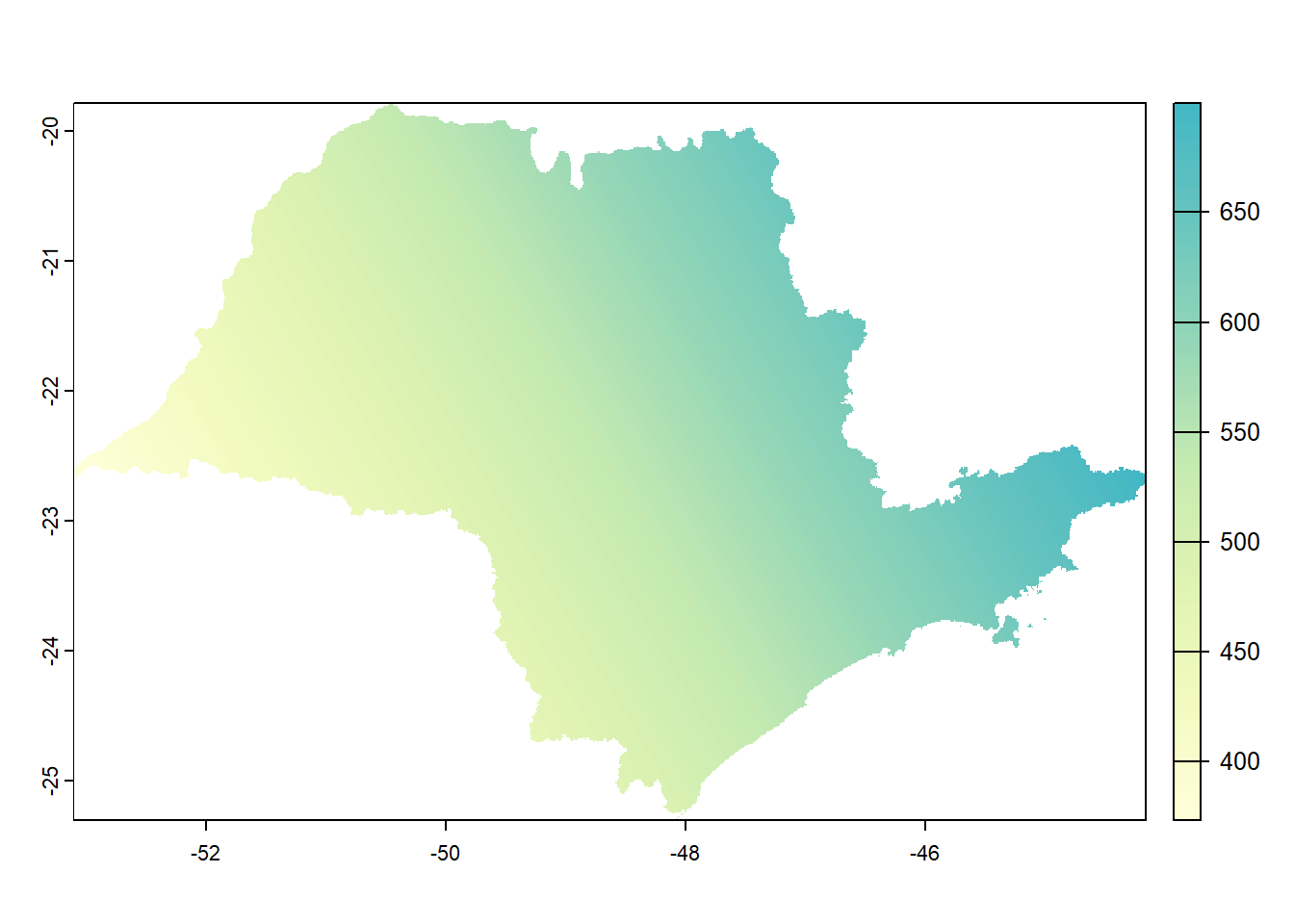 Precipitação (mm) segundo Interpolação global por Superfície de Tendência