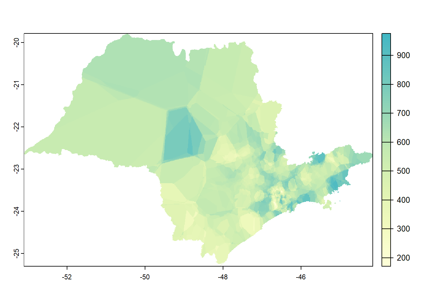 Precipitação (mm) segundo Interpolação por Vizinho mais Próximo